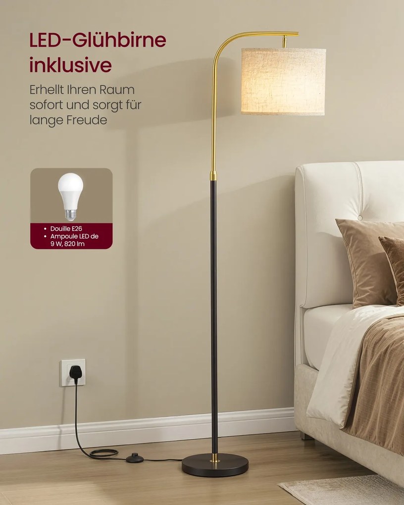 Candeeiro de pé com altura ajustável de 150 a 175 cm e interruptor de pé em preto mate