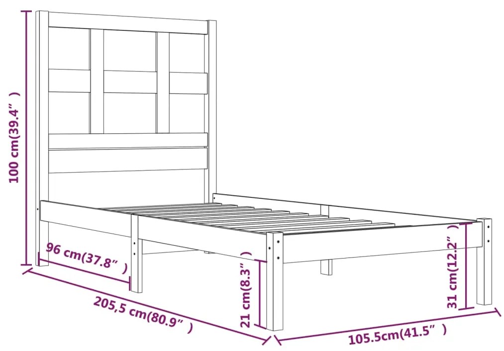 Estrutura de cama 100x200 cm pinho maciço castanho mel