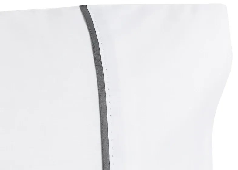 Todas as medidas - Lençóis 100% algodão branco percal de 200 fios: Vies Cor Cinzento 1 lençol de baixo ajustavel 160x200+30 cm + 1 lençol de cima 240x290 cm + 2 fronhas 50x70 cm fecha com pala interna