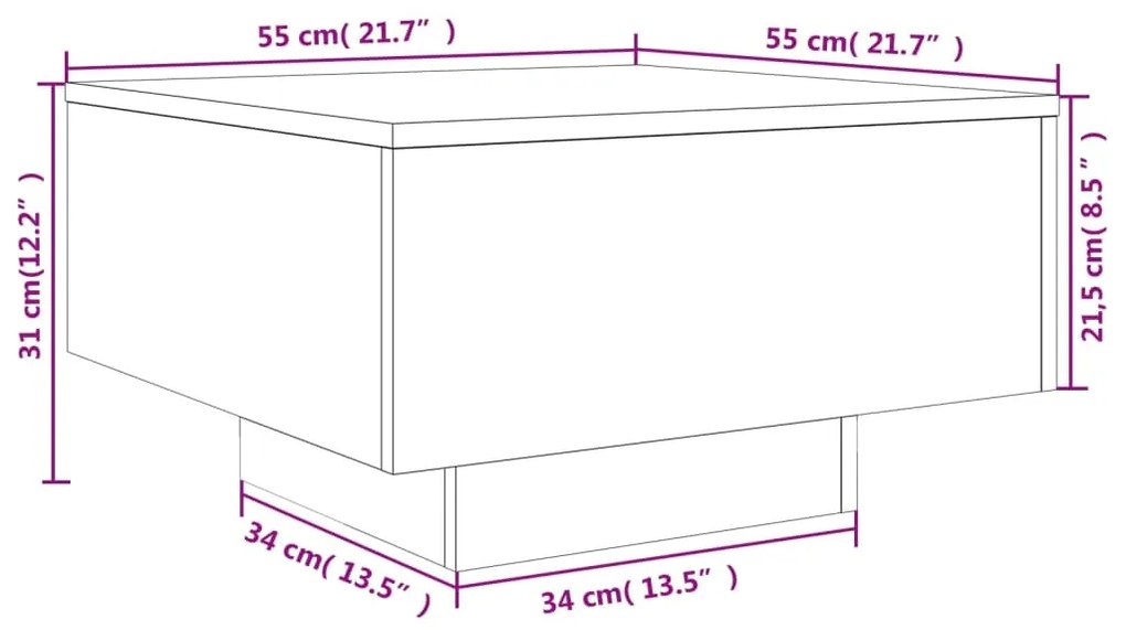 Mesa de centro 55x55x31 cm derivados de madeira branco