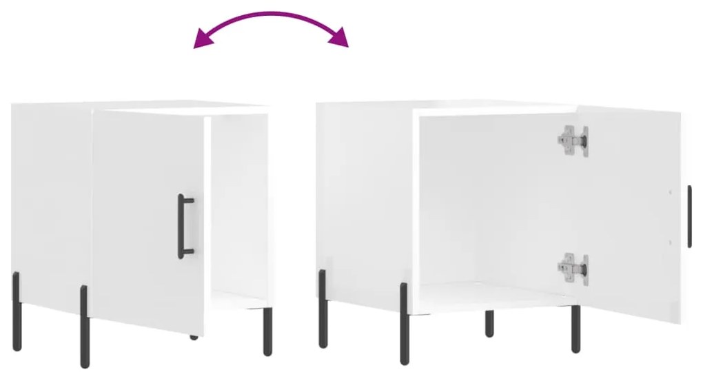 Mesa cabeceira 2pcs 40x40x50cm deriv. madeira branco brilhante