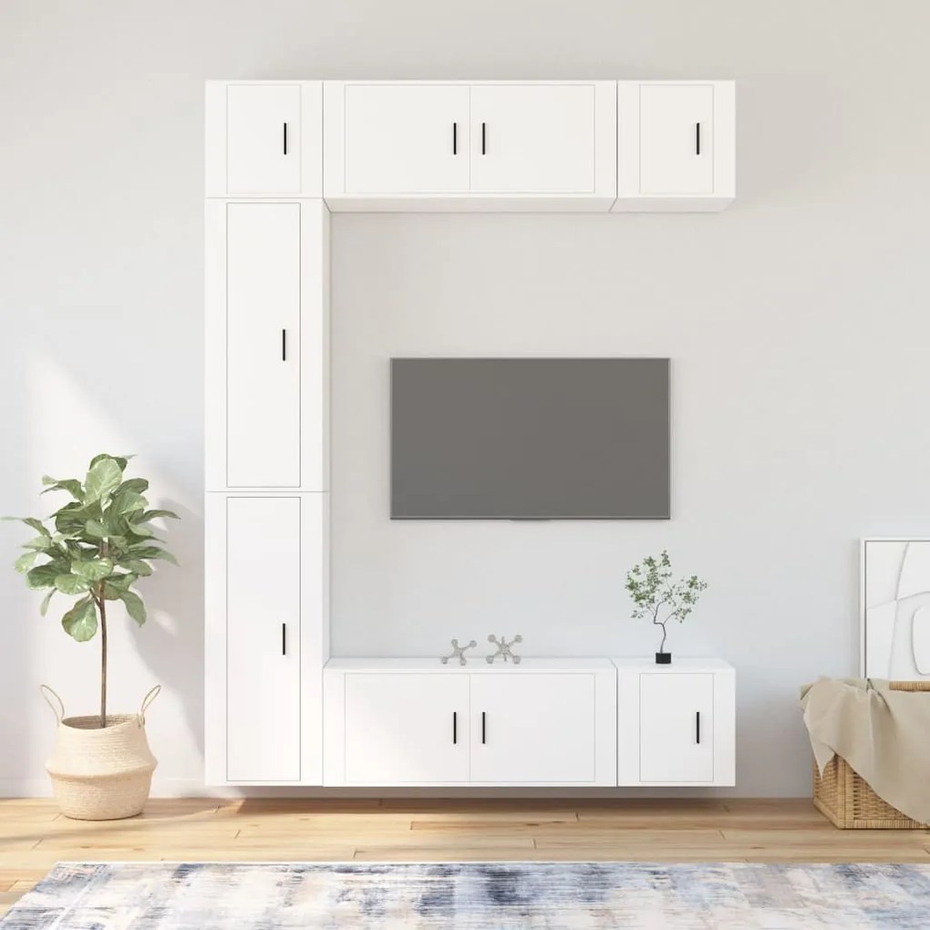vidaXL Conjunto móveis de TV 7 pcs madeira processada branco
