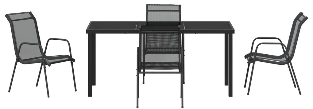 Conjunto de Jantar 5 Peças de Jardim Preto Textilene e Aço