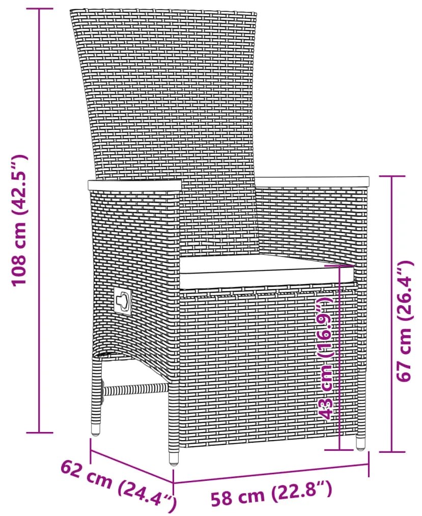 9 pcs conjunto de jantar p/ jardim c/ almofadões vime PE preto