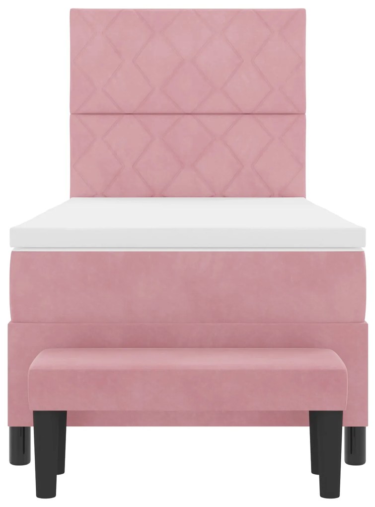 Cama Box Spring Rosa com Colchão e Banco 90x190 cm Veludo