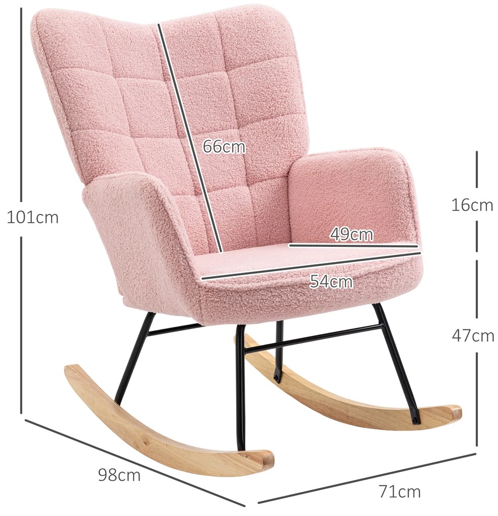 Poltrona Baloiço em Borrego com Oscilação de 40° Pés de Madeira de Faia e Estrutura de Aço 71x98x101 cm Rosa