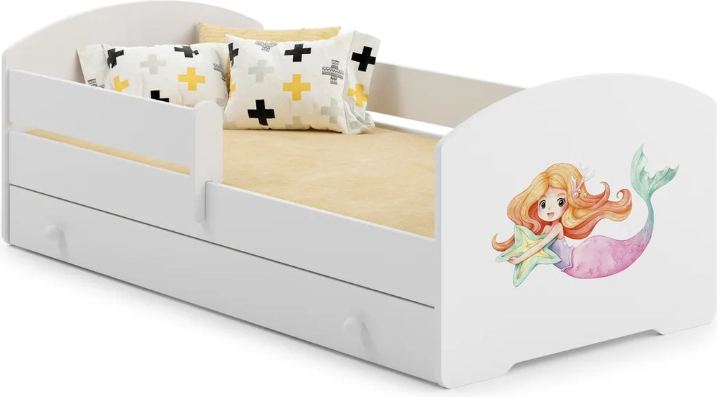 Cama infantil branca LUK sereia 140x70 com gaveta - colchão e estrado incluído