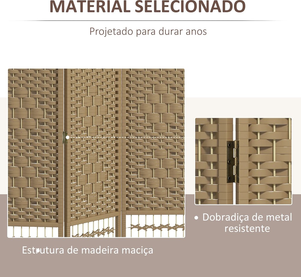 Biombo Separador de Ambientes com 3 Painéis Dobrável em Corda de Papel 120x170 cm Decoração para Quarto Madeira