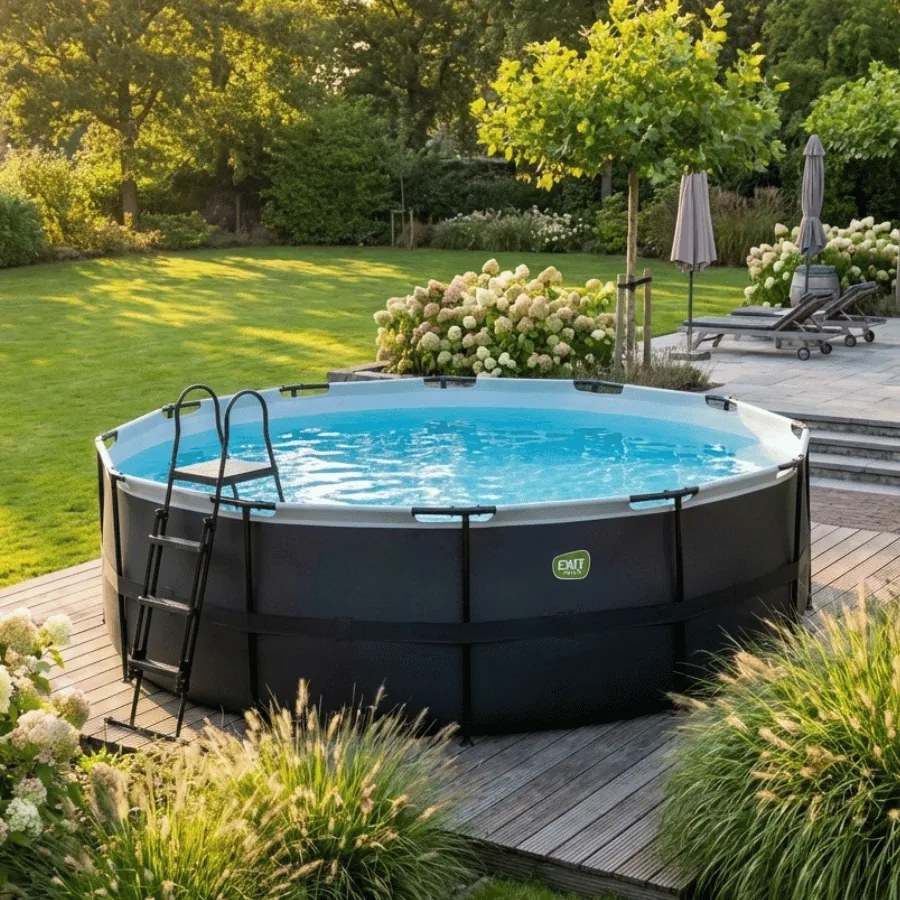 Piscina redonda Black Leather ø427x122cm com bomba de filtro de areia - preta