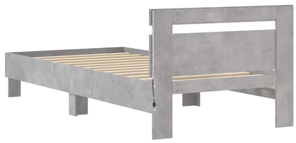 Estrutura de cama c/ cabeceira/luzes LED 90x190cm cinza cimento