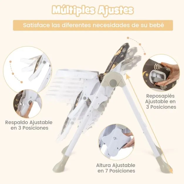 Cadeira refeição alta convertível para bebés com 90-105 cm Cadeira de colo ajustável em altura com tabuleiro amovível Encosto para as costas Apoio par