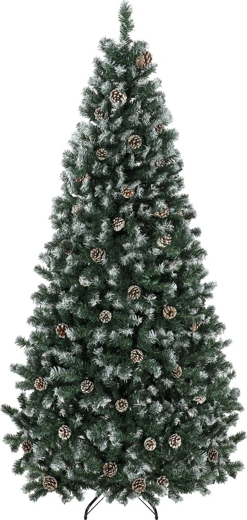 HOMCOM Árvore de Natal 210cm com 998 Ramos Nevados e Pinhas Abertura Automática e Base Dobrável, Verde | Aosom Portugal