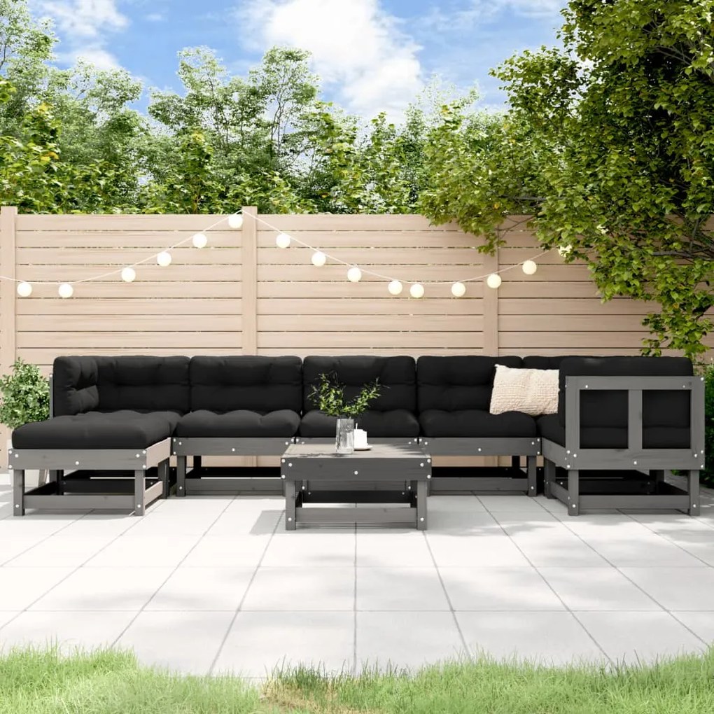 vidaXL 8 pcs conjunto lounge de jardim pinho maciço cinza