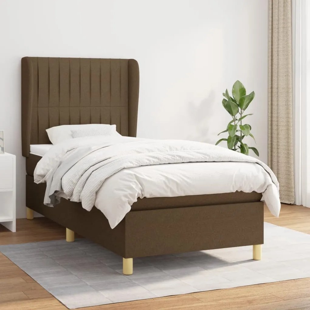 vidaXL Cama com molas/colchão 90x190 cm tecido castanho-escuro