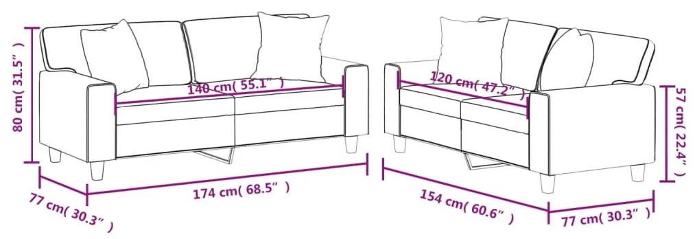 2 pcs conjunto de sofás com almofadas couro artificial cinzento