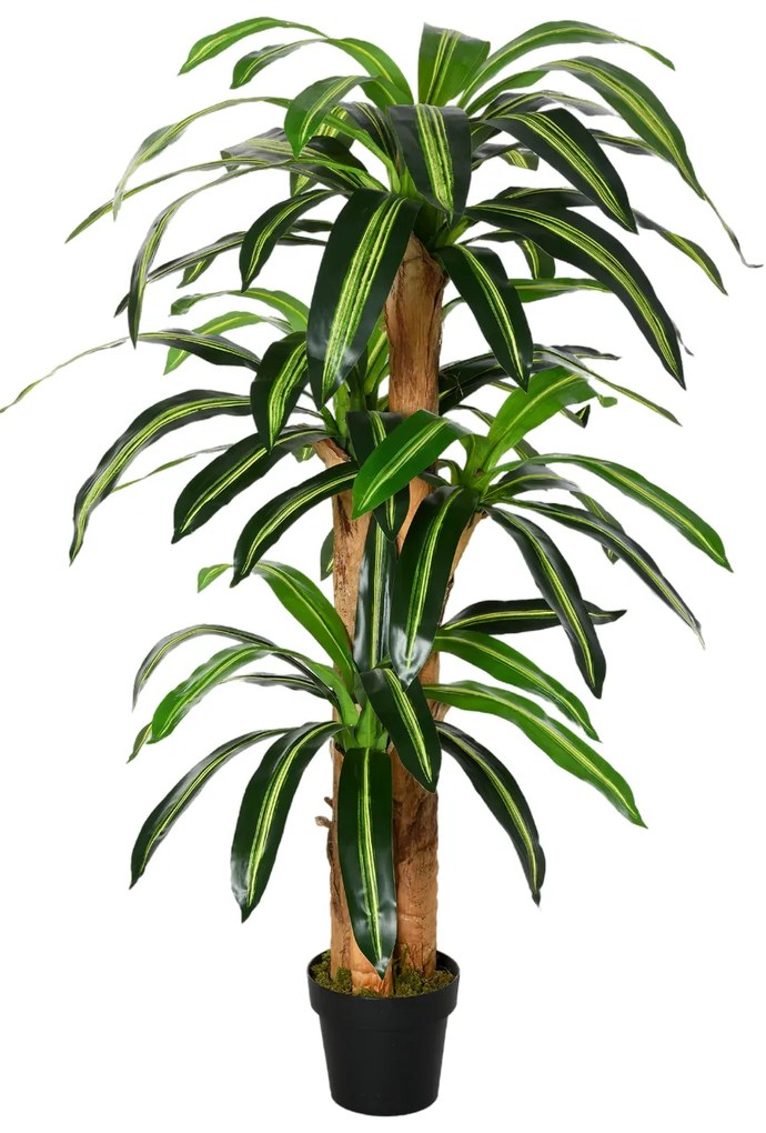 Outsunny Planta Artificial Decorativa Dracaena com Pote Árvore Sintética 66 Folhas Ø20x160 cm Verde