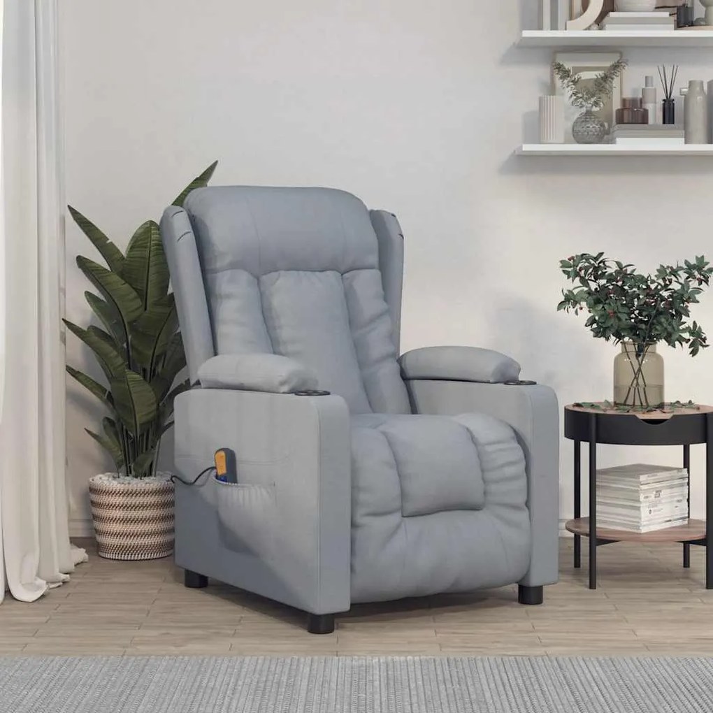 vidaXL Poltrona de massagens tecido cinzento-claro