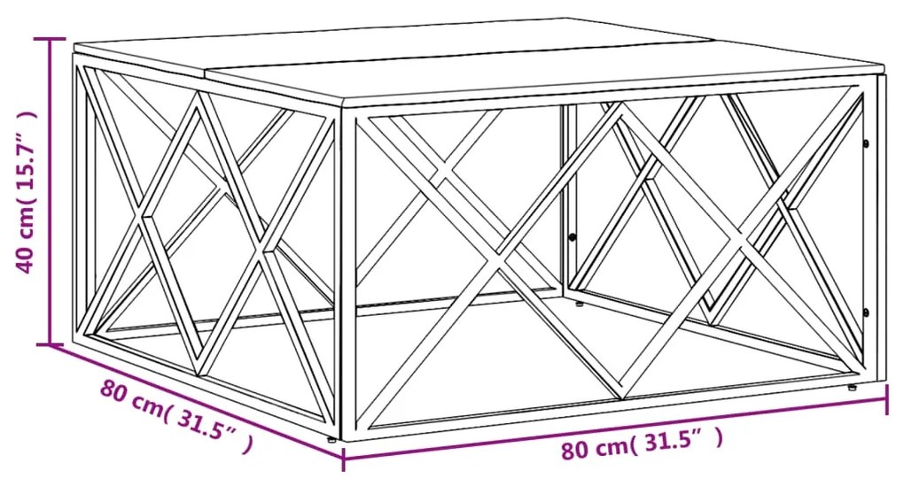 Mesa de centro aço inoxidável/madeira de acácia maciça prateado