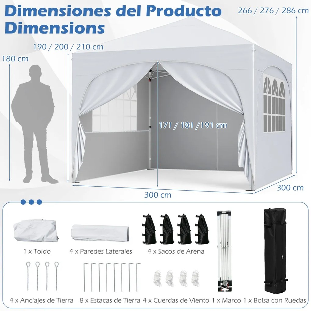 Tenda Jardim. Festas, Eventos 3 x 3 m Pop UP com 4 Paredes om4 Sacos de Areia, com Bolsa Transporte Branca