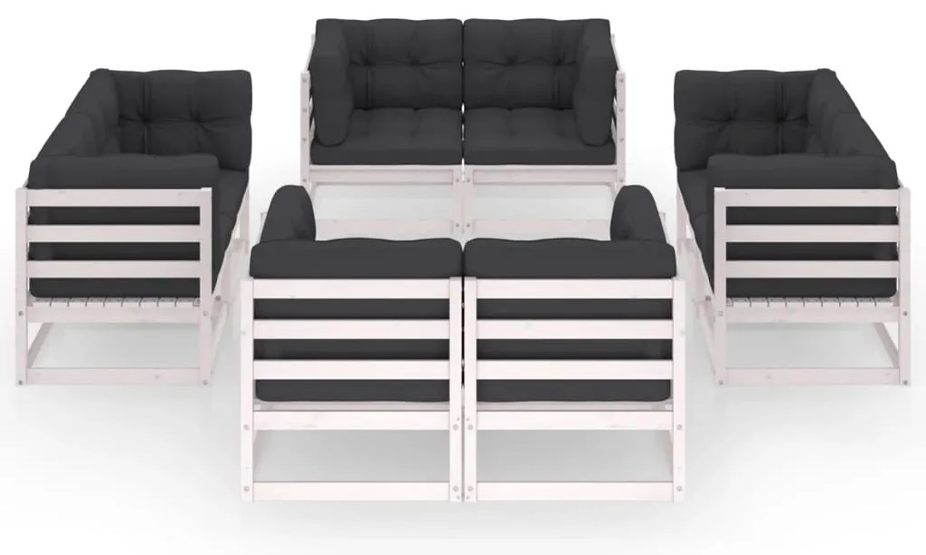 8 pcs conjunto lounge de jardim c/ almofadões pinho maciço