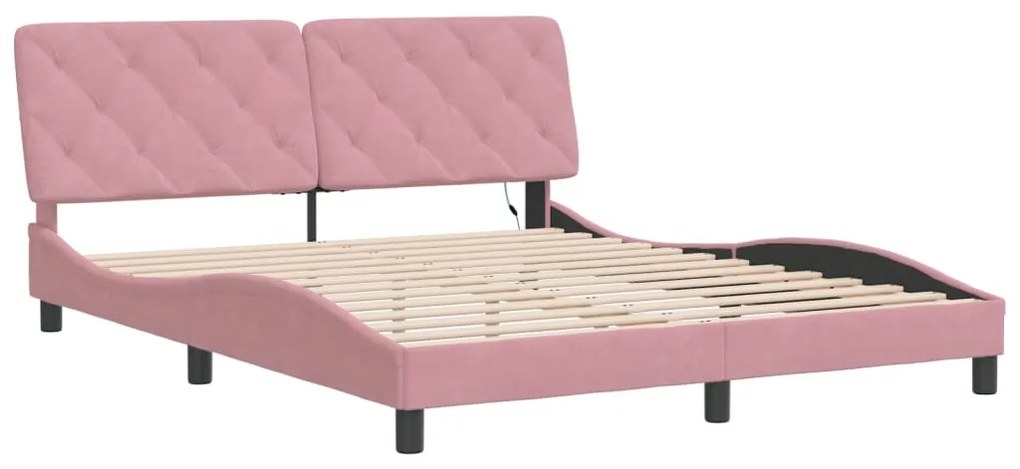 Estrutura de cama c/ luzes LED 160x200 cm veludo rosa