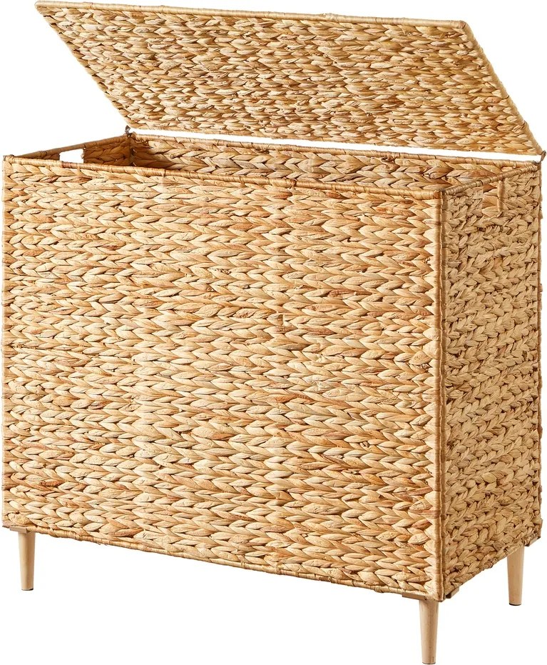 Cesto da roupa suja com 3 compartimentos 76 x 40 x 70 cm, saco interior removível, tampa e pegas, em tons natural