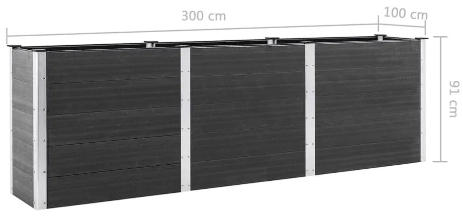 Canteiro elevado de jardim 300x100x91 cm WPC cinzento