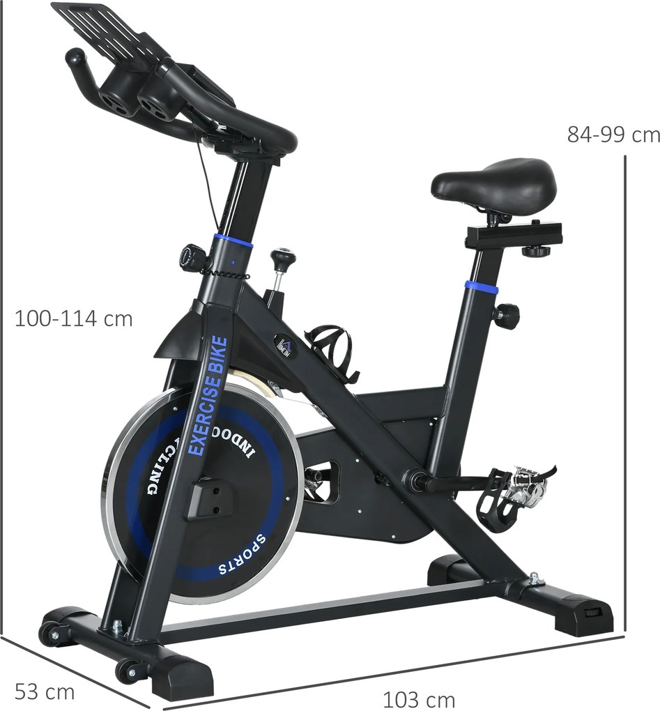 Bicicleta Estática com Volante de Inércia 8 kg Ecrã LCD Guiador e Assento Ajustáveis 103x53x110-114 cm Azul