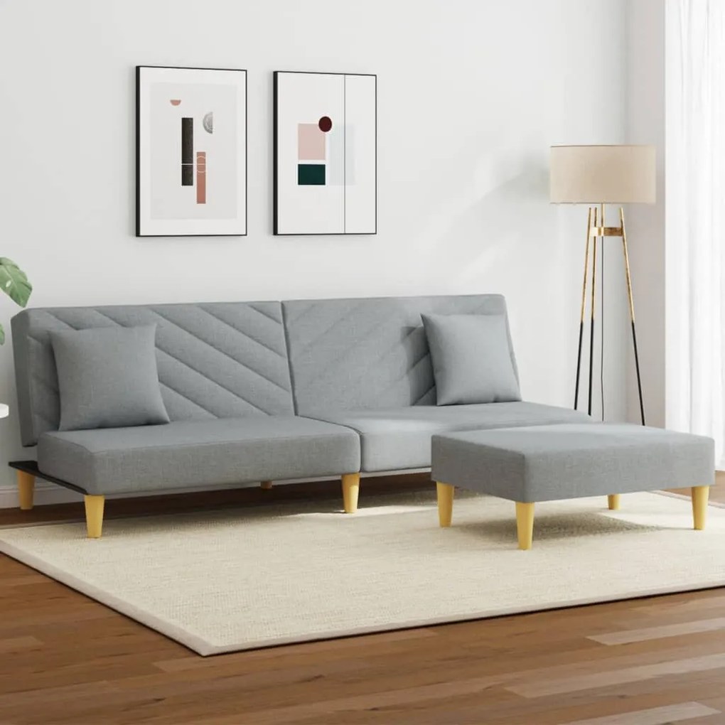 vidaXL Sofá-cama 2 lugares c/ almofadas e apoio pés tecido cinza-claro