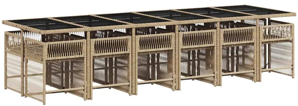 13 pcs conj. jantar jardim c/ almofadões vime PE bege misturado