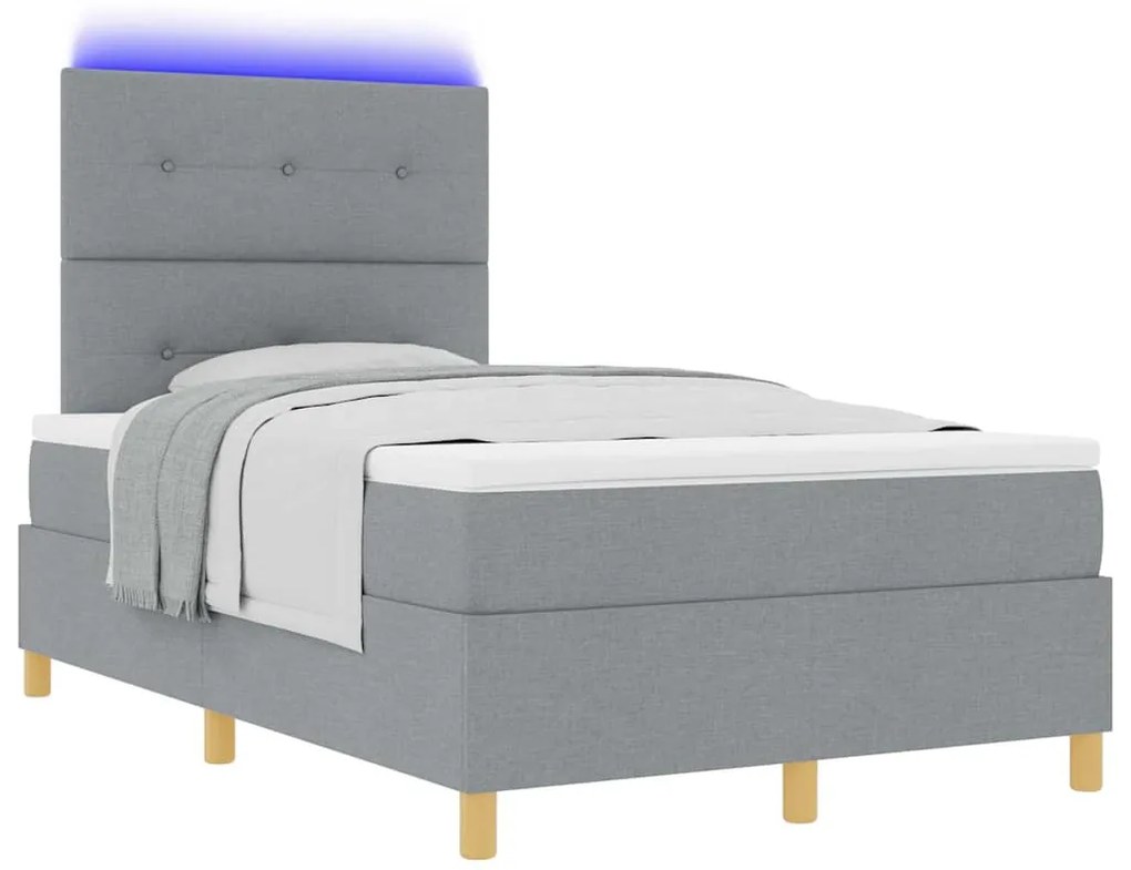 Cama Box com Colchão &amp; Luz LED Cinzento-Claro 120x200 cm Tecido