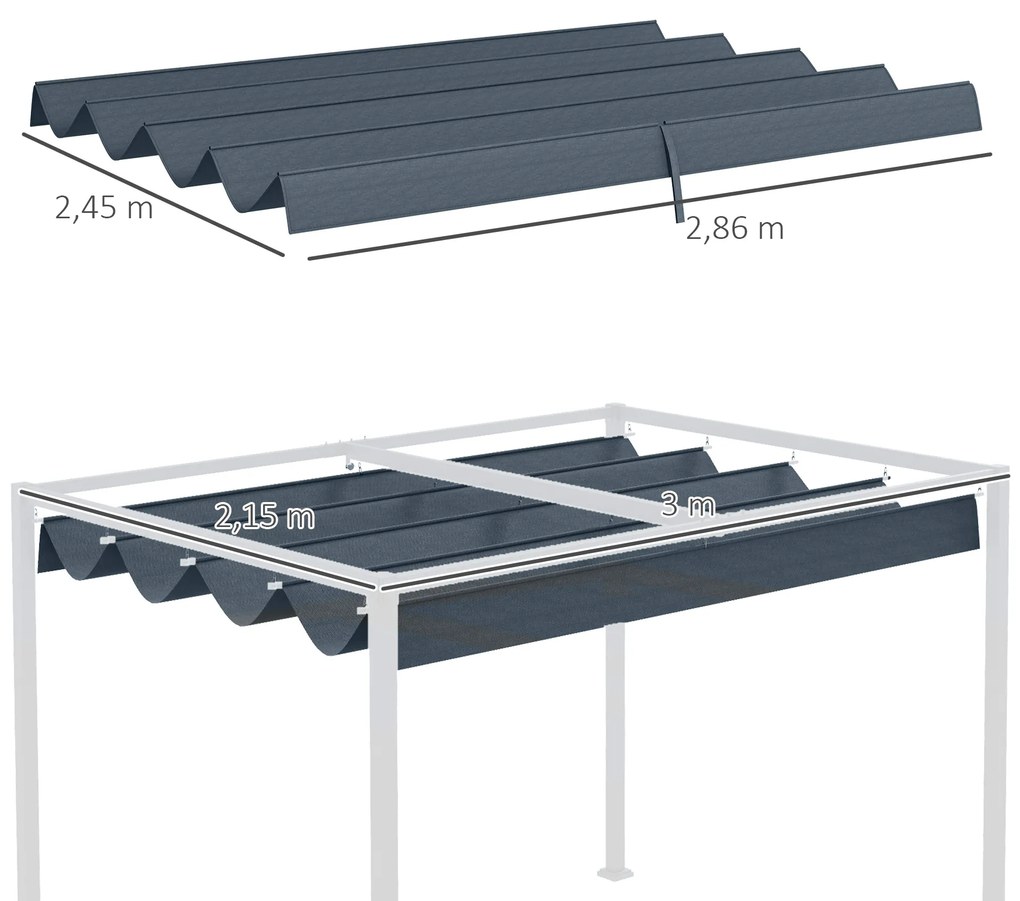 Cobertura para Pérgola Retrátil 286x245 cm Teto de Substituição para Pérgola com Proteção UV30+ para Pérgola de 3x2 cm Cinza