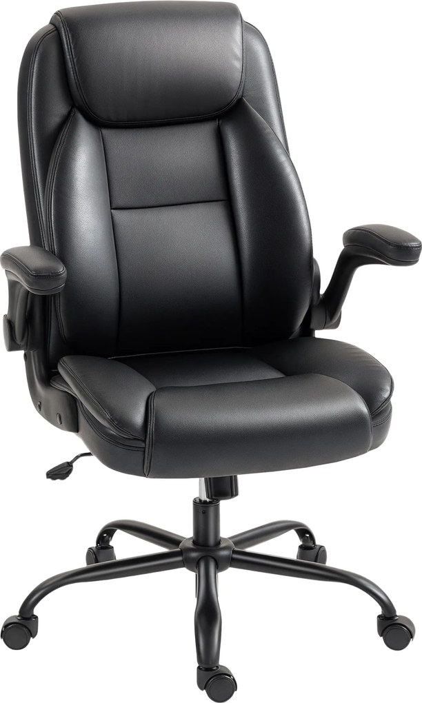 HOMCOM Cadeira de escritório com apoios de braço rebatíveis, cadeira ergonômica, altura ajustável, função de balanço, preto | Aosom Portugal