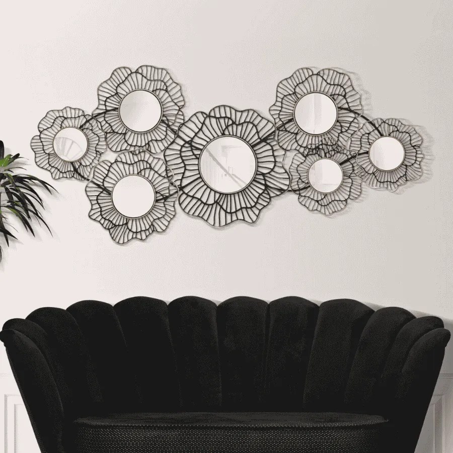 DECORAÇÃO DE PAREDE OSAKA COM ESPELHOS 121x5x56 CM PRETO/DOURADO