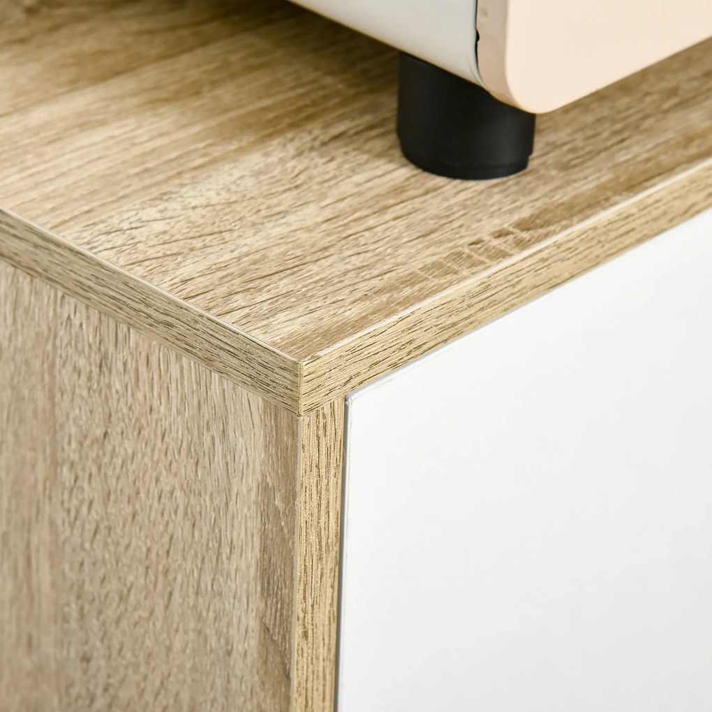 HOMCOM Aparador de Sala de Estar com 2 Portas 2 Gavetas e 2 Prateleiras Abertas Móvel Auxiliar de Armazenamento para Cozinha Entrada 100x30x85cm Branco e Natural