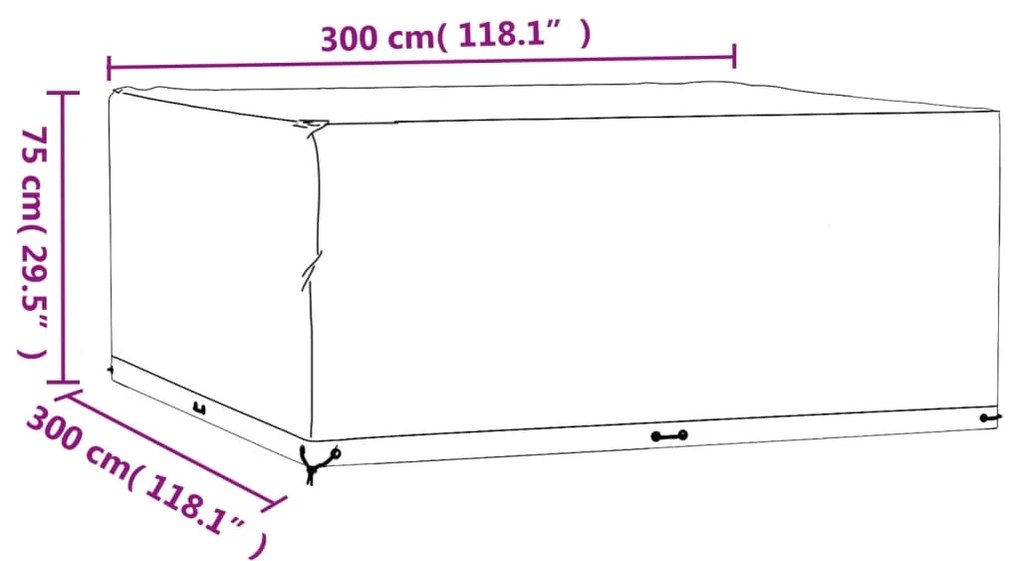 Capa para mobília de jardim 16 ilhós 300x300x75 cm quadrado