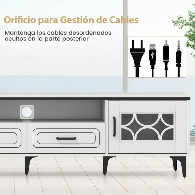 Móvel para TV de até 80 polegadas com 2 gavetas, 2 compartimentos com porta e prateleira 180,5 x 35 x 46 cm branco