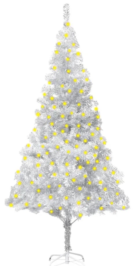 vidaXL Árvore de Natal artificial pré-iluminada + suporte PET prateado