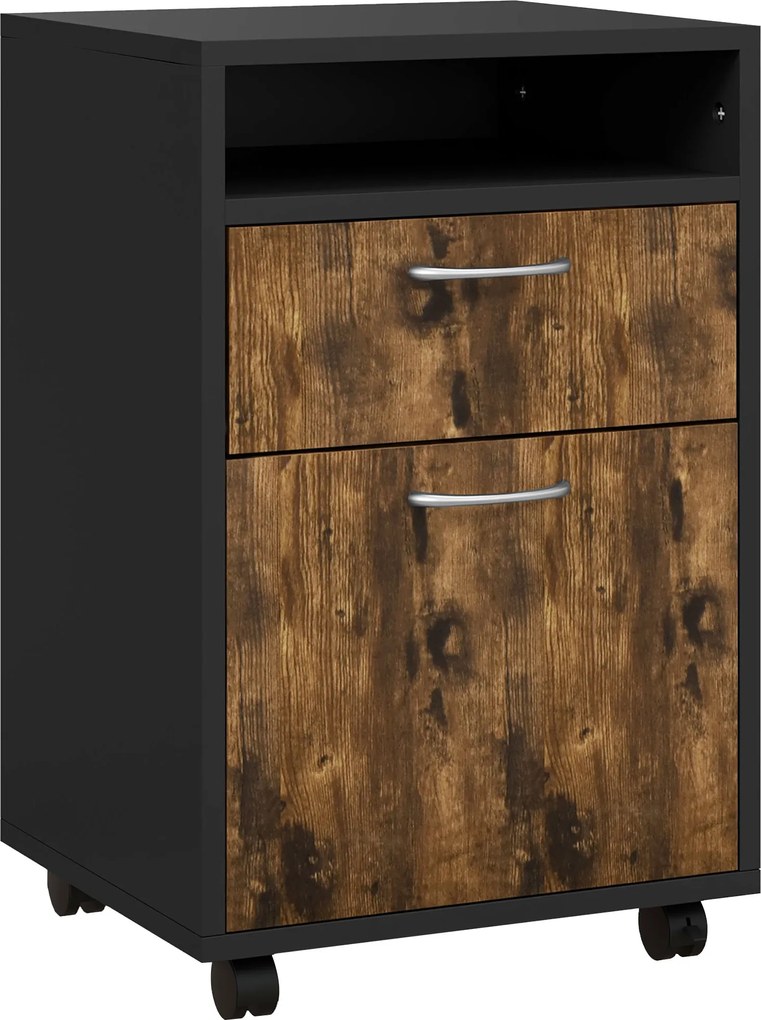 HOMCOM Móveis de Escritório com Rodízios Gaveta Casa e Armário para Documentos 40x35x60 cm Castanho Rústico | Aosom Portugal