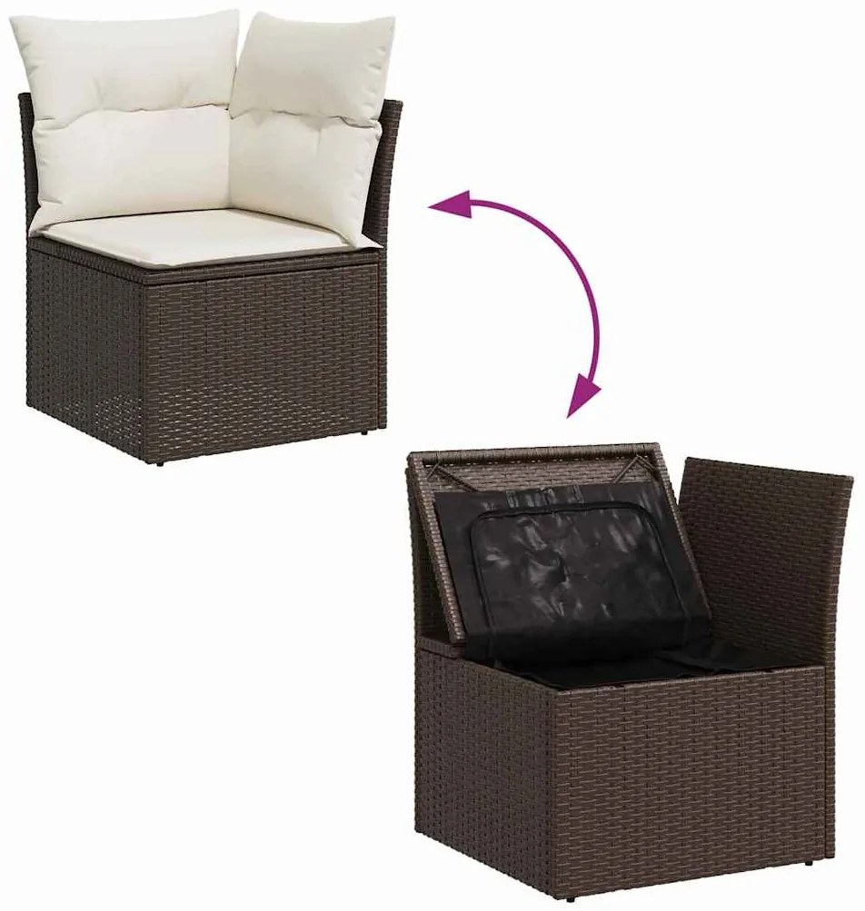 Conjunto de Sofá de Jardim vidaXL com 6 Peças e Almofadas Castanho Pol