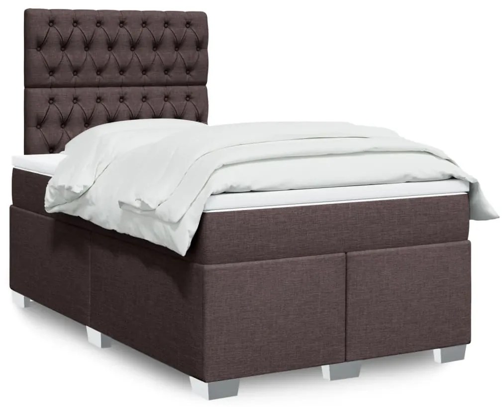 Cama boxspring com colchão 120x190 cm tecido castanho-escuro