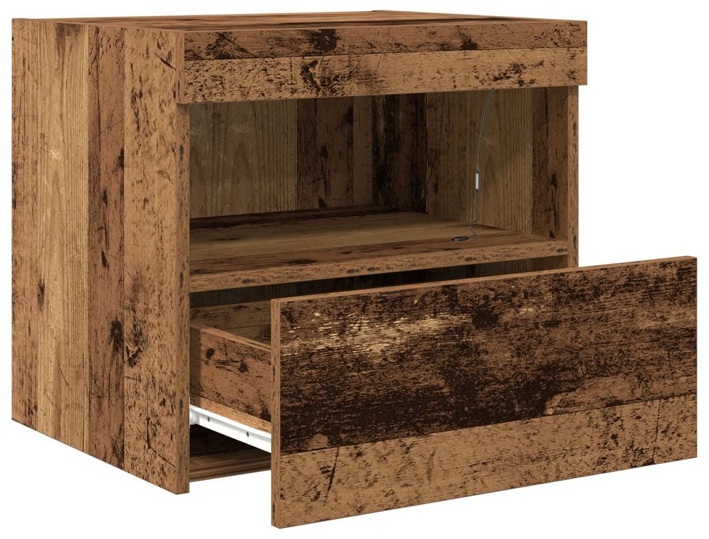 Cabeceira de Cama vidaXL com Luzes LED Madeira Antiga 50x40x45 cm