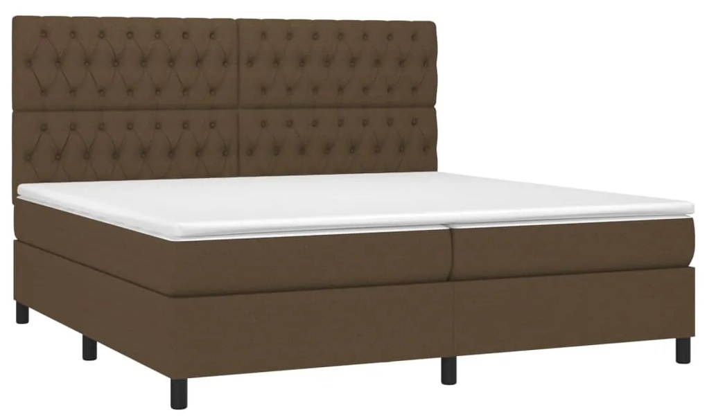 Cama box spring c/ colchão/LED 200x200cm tecido castanho-escuro