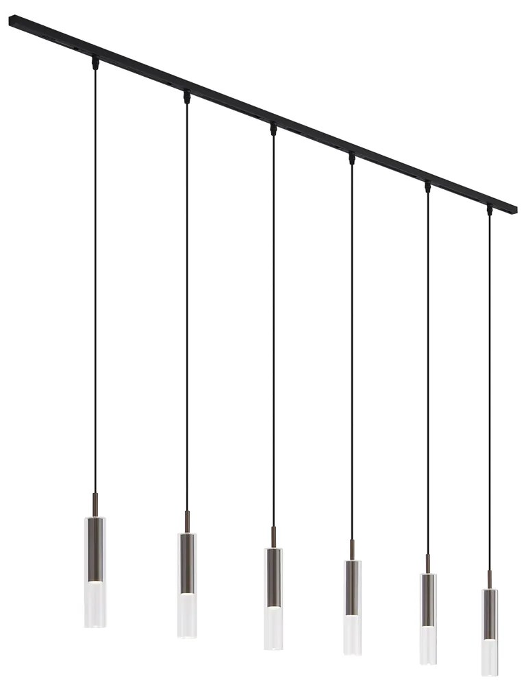 Sistema de calhas de iluminação moderno preto com 6 candeeiros suspensos em bronze escuro monofásico - Slimline Loyce