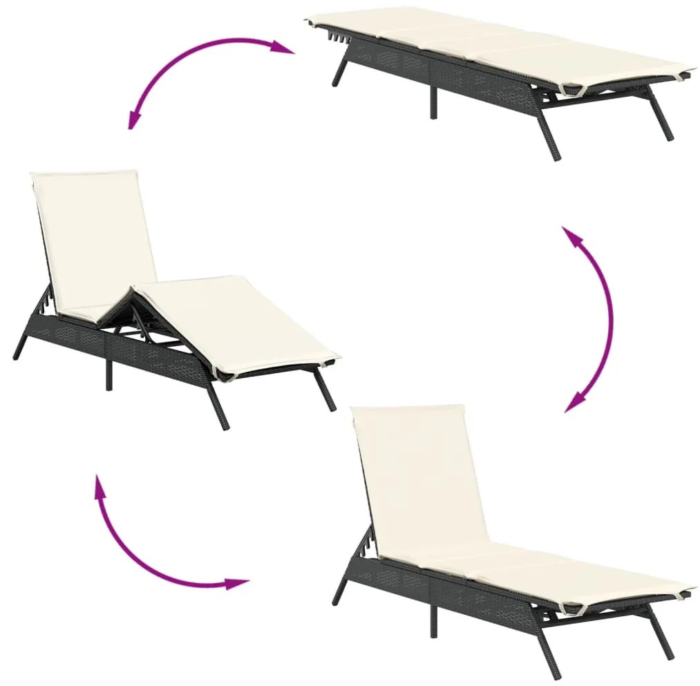 Espreguiçadeiras com almofadões 2 pcs vime PE preto