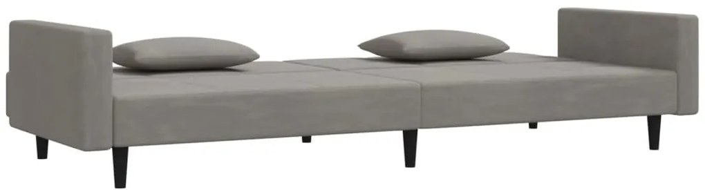 Sofá-cama 2 lugares com duas almofadas veludo cinzento-claro