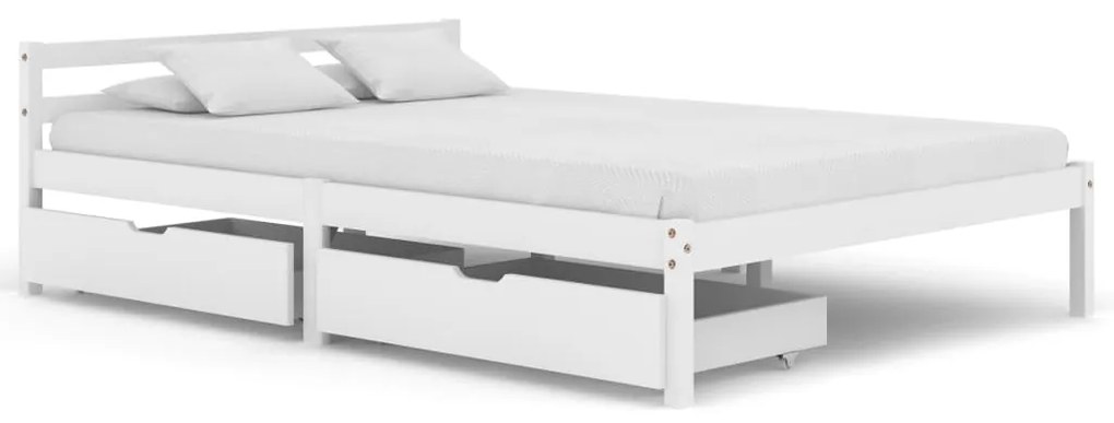 vidaXL Estrutura de cama com 2 gavetas 140x200 cm pinho maciço branco
