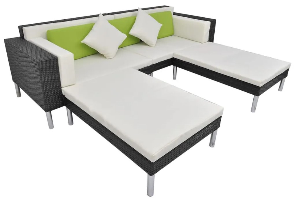 4 pcs conjunto lounge de jardim c/ almofadões vime PE preto