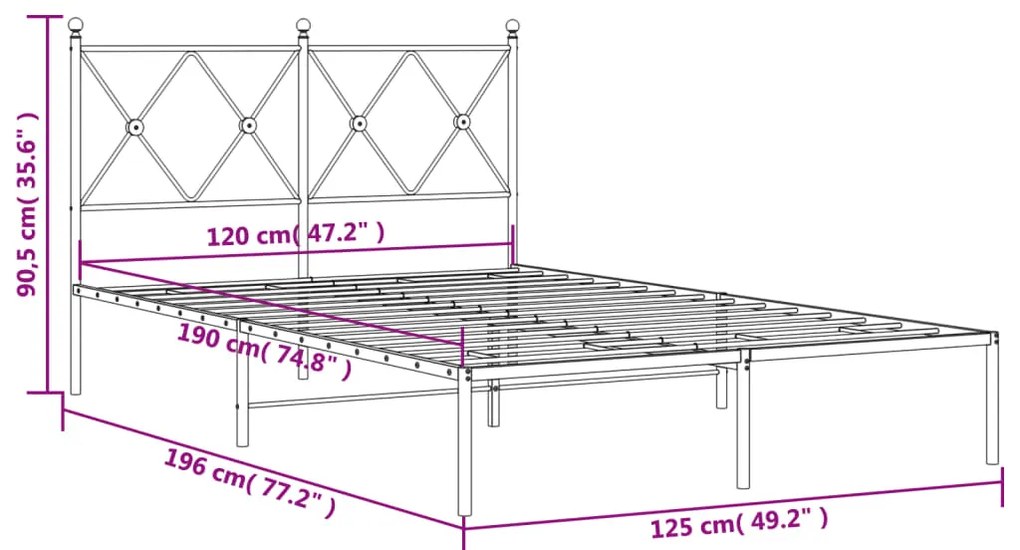 Estrutura de cama com cabeceira 120x190 cm metal branco