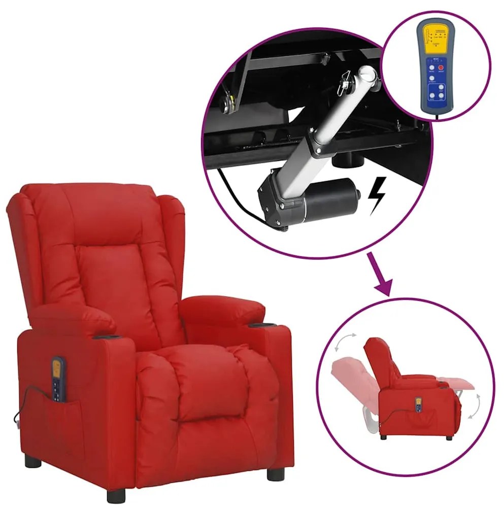 Poltrona massagens elevatória couro artificial vermelho tinto